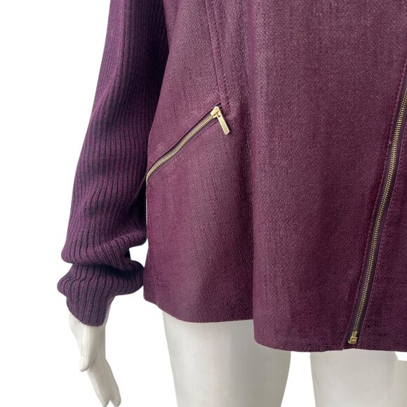 $2495 NWT St. John Burgundy Deep Magenta Fur Collar Jacket size 16 - Picture 3 of 11